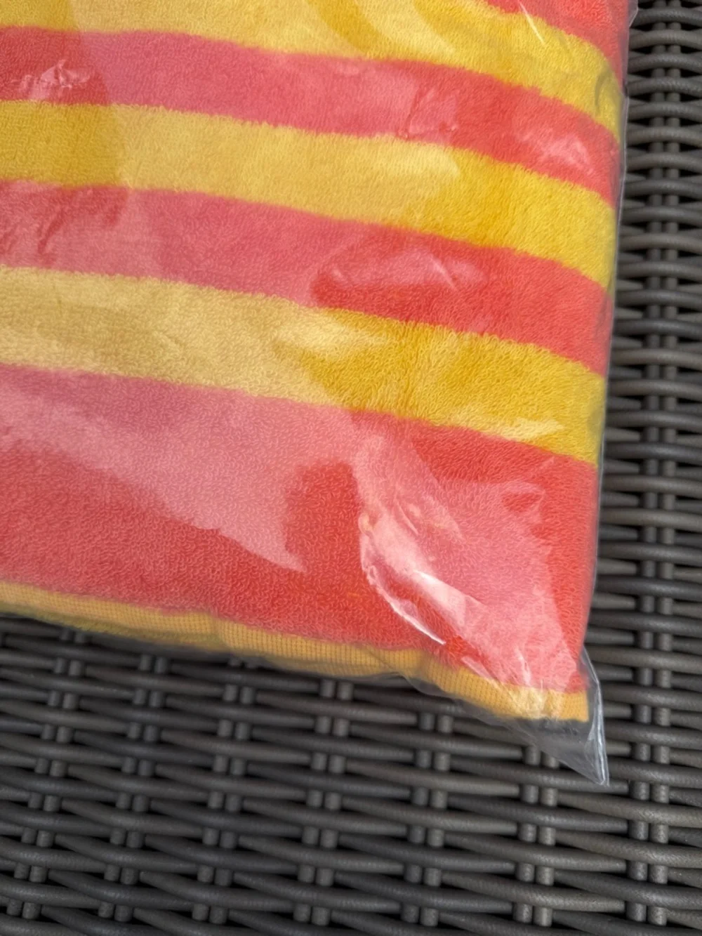 Frontgate Coral & Yellow Striped Beach Towel - NWT